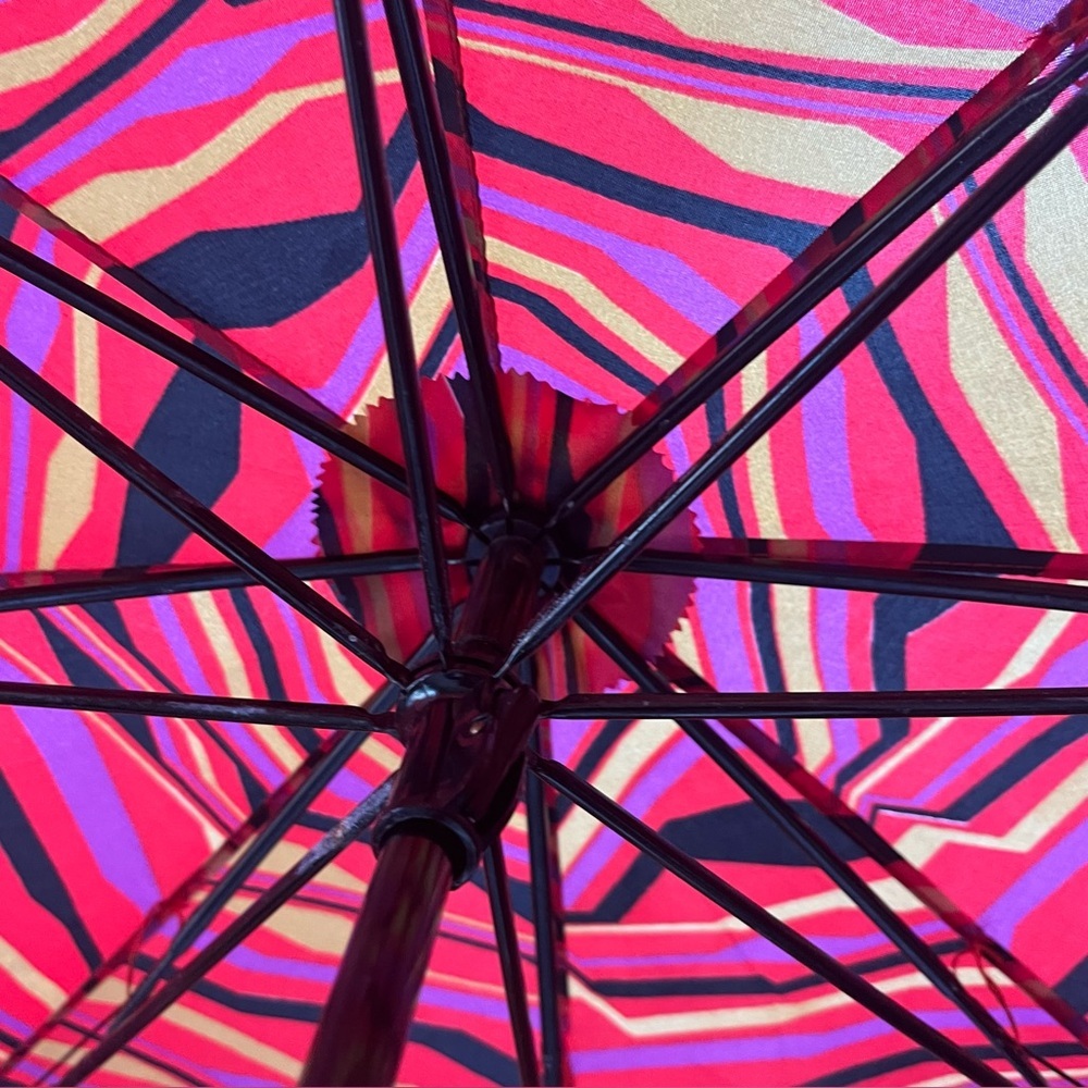 Vintage Yves Saint Laurent Umbrella Pink Purple Black Tan - Picture 16 of 16